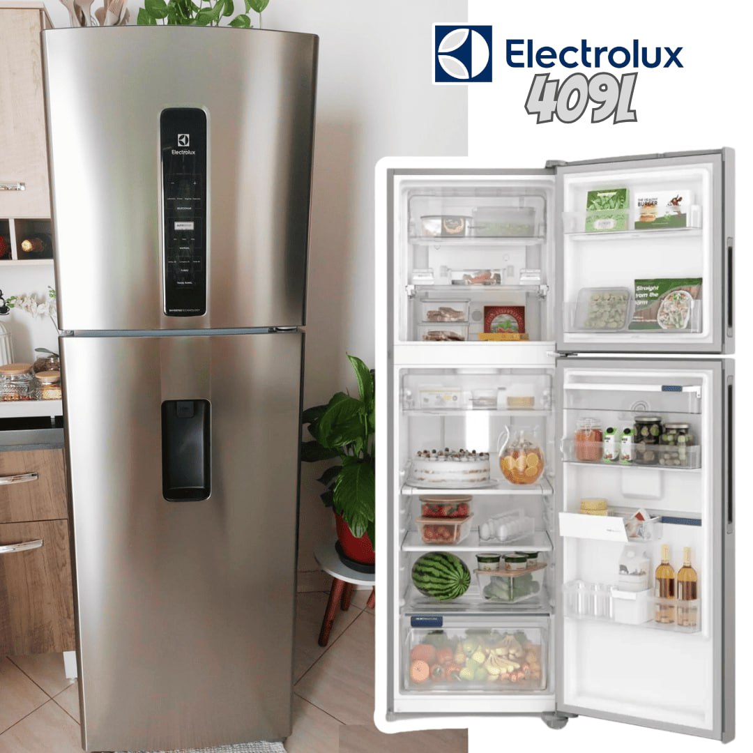 Geladeira Electrolux Frost Free Inverter 409L Água na Porta AutoSense cor Inox Look (IW45S)