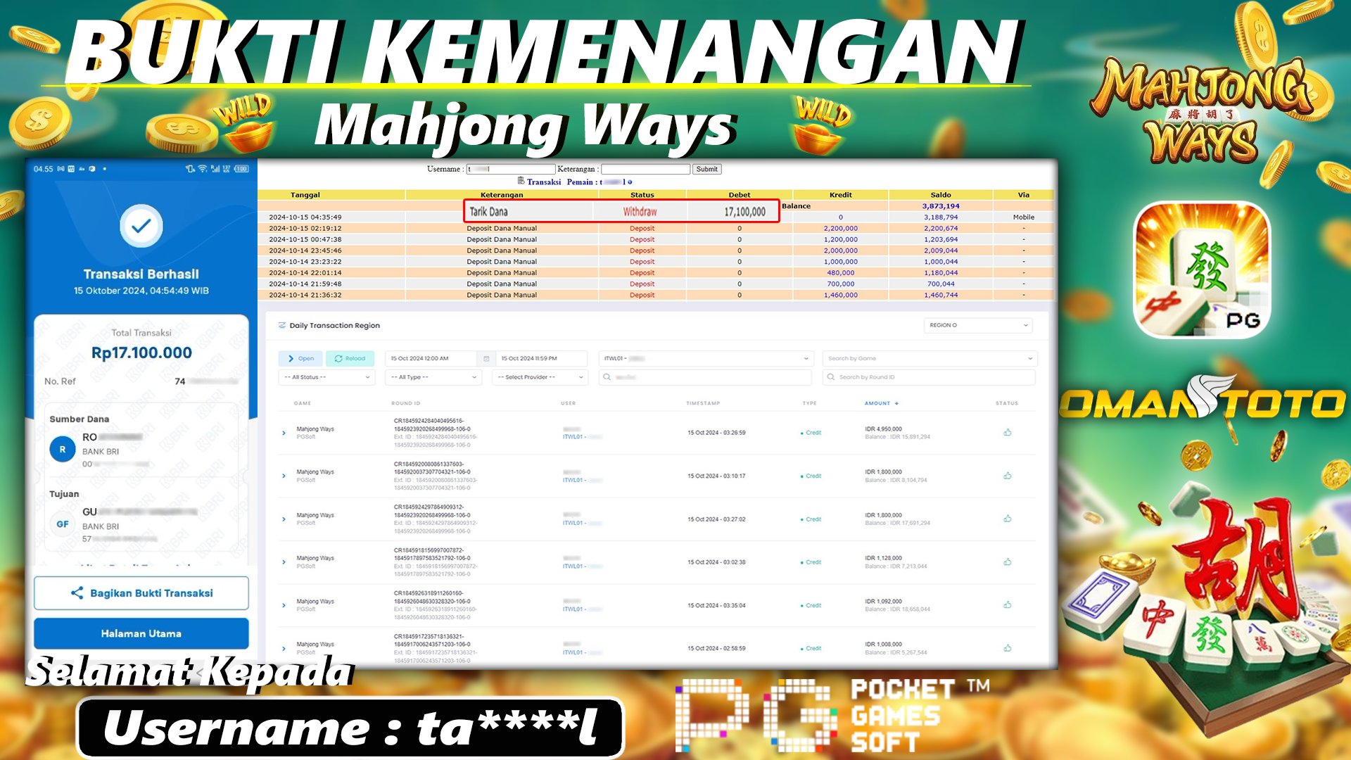 OMANTOTO JACKPOT SLOT MAHJONG WAYS Rp. 17.100.000,-