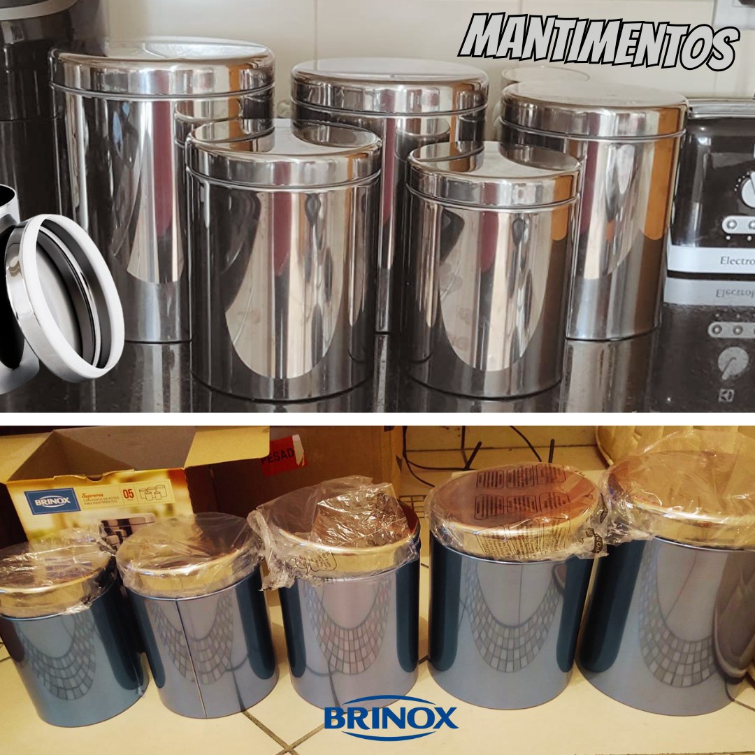 Conjunto de Potes para Mantimentos com Tampa 5 Peças, Suprema, Aço Inox, Brinox