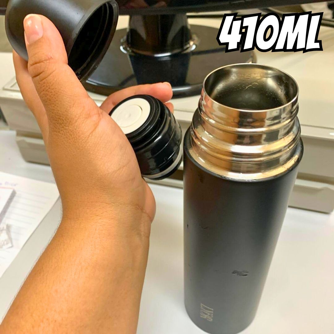 Garrafa Térmica Dupla Parede de Aço Inox com Tampa Flip Preta 410ml – Lyor