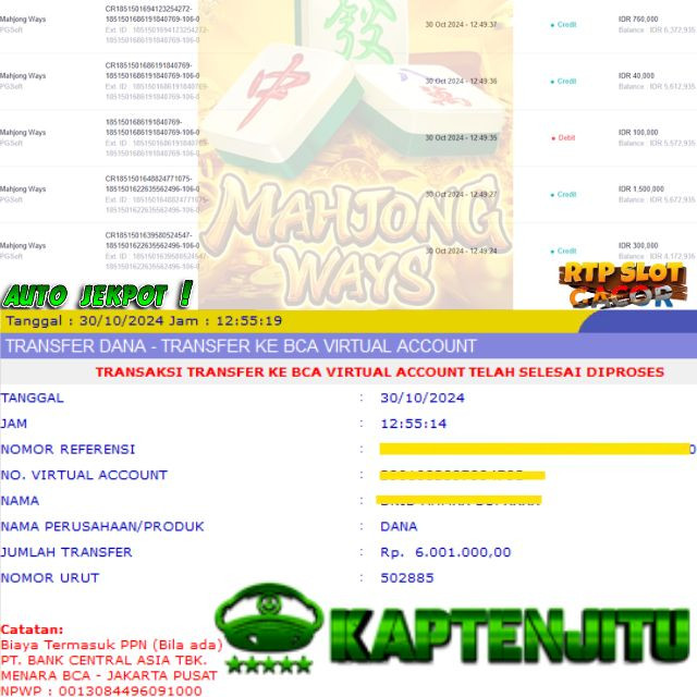SELAMAT KEPADA ID XXXX JACKPOT PERMAINAN Mahjong Ways Slot - PG Soft DI WEB KAPTENJITU