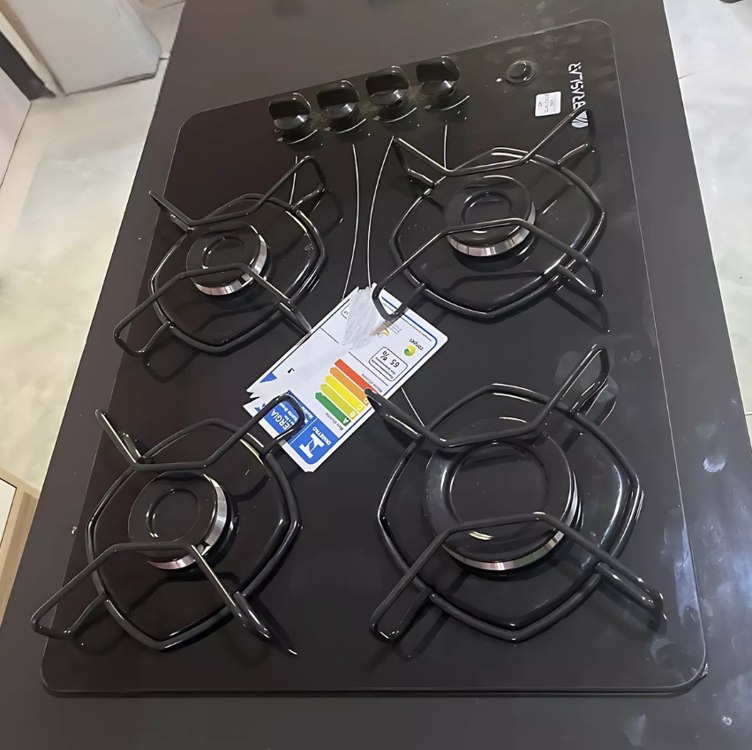 Cooktop Braslar Pop Gás 4 Bocas Mesa Vidro – Bivolt Cor Preto 127V/220V