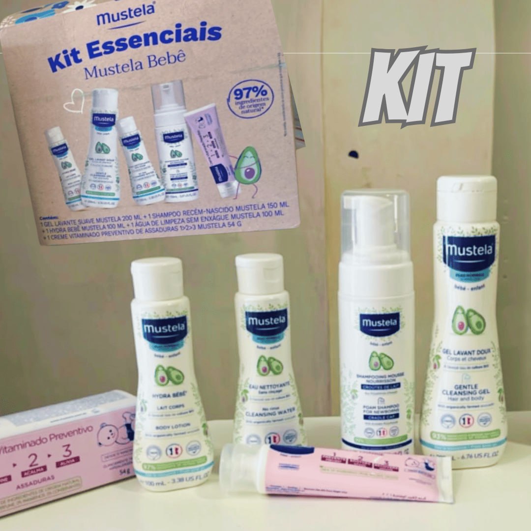 Mustela Kit Essenciais Bebê e Criança – Gel Lavante 200ml + Shampoo Recém-Nascido 150ml + Hydra Bebê 100ml + Água de Limpeza 100ml + Creme Vitaminado Preventivo De Assaduras 54g – Edição limitada