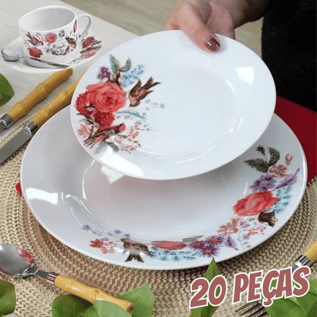 Aparelho de Jantar Chá 20 Peças Hauskraft – Porcelana Branco Birds