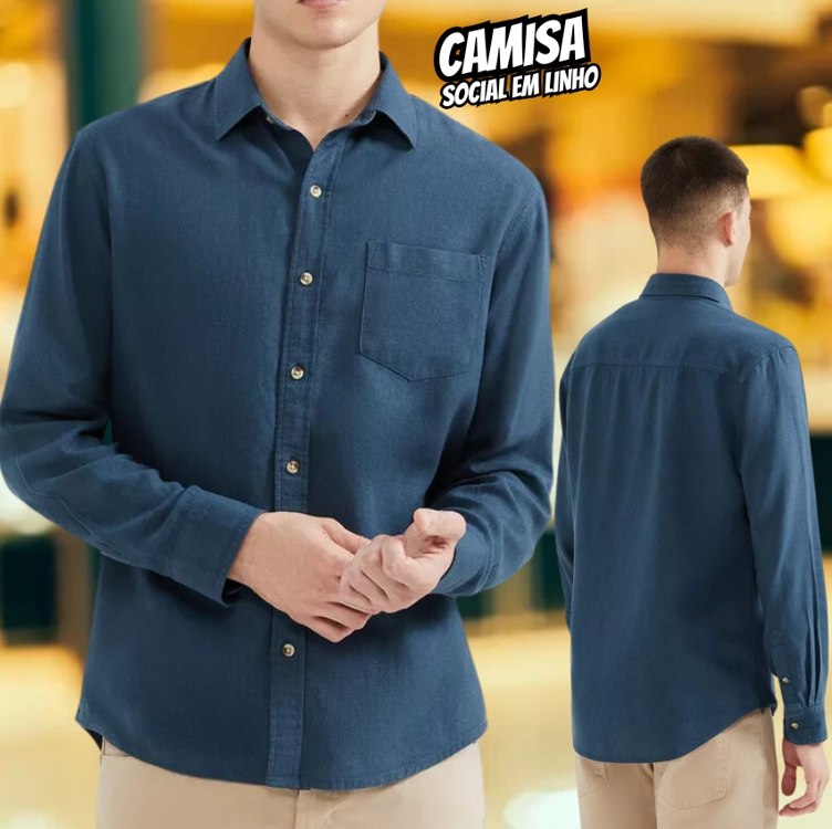 Camisa Básica Masculina Slim Manga Longa Em Linho Hering