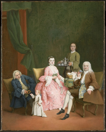 Longhi, Pietro Портрет венецианской семьи со слугой, который подает кофе, 1752, 60,2 cm x 48,2 cm, Х