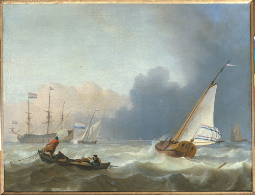 Bakhuysen, Ludolf Бурное море с голландской яхтой под парусом, 1694, 37 cm x 46 cm, Холст, масло