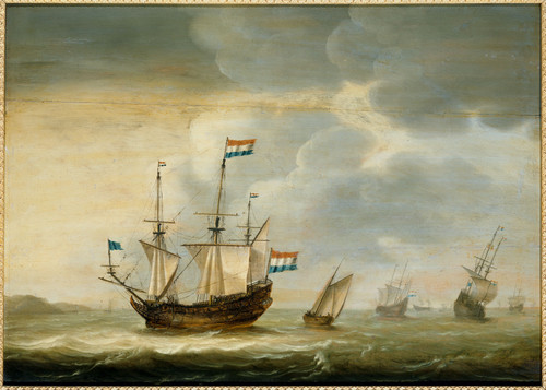Loef, Jacob Gerritz Корабли у побережья, 1670, 61 cm x 84 cm, Дерево, масло
