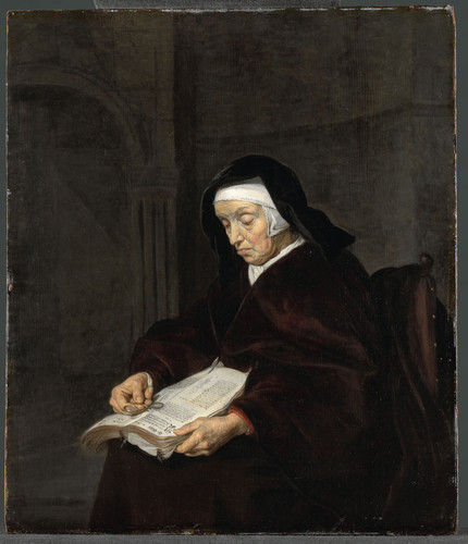 Metsu, Gabriel Старая женщина в размышлении, 1667, 27,3 cm х 23,2 cm, Дерево, масло