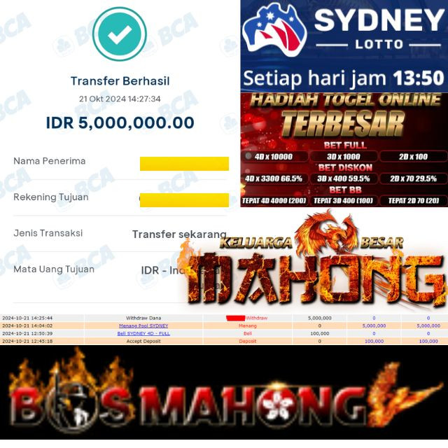 SELAMAT KEPADA ID XXXX JACKPOT SYDNEY LOTTO DI WEB BOSMAHONG