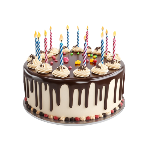 vecteezy round chocolate cake with white frosting on transparent 49736143.png