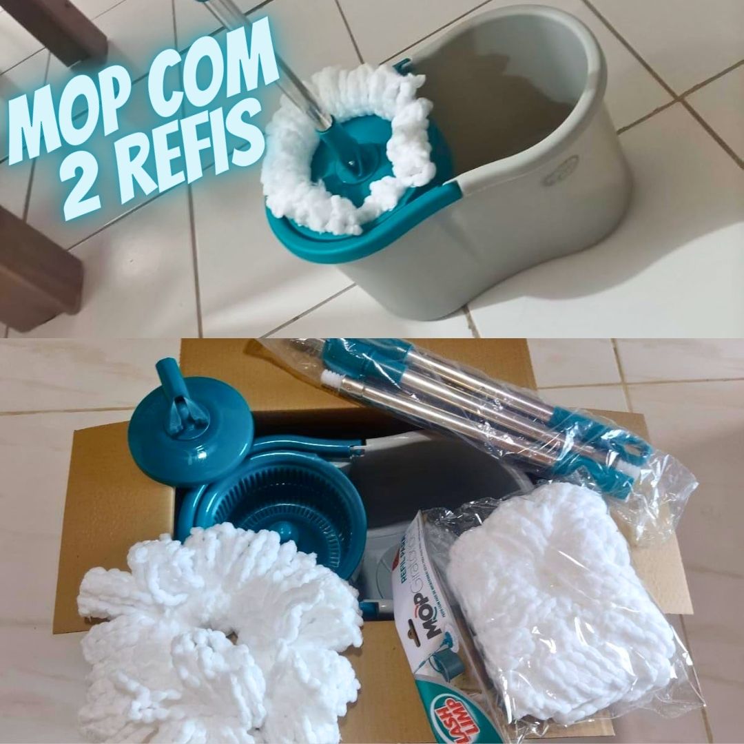 Mop FIT Giratório com 2 refis microfibra, balde com 8 litros, MOP5010, Flash Limp