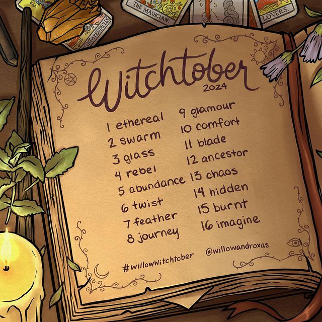 Witchtober 2024 art prompts by willowandroxas