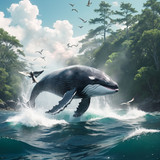 AlbedoBase XL Fantasy image of a large whale breaching the su 3