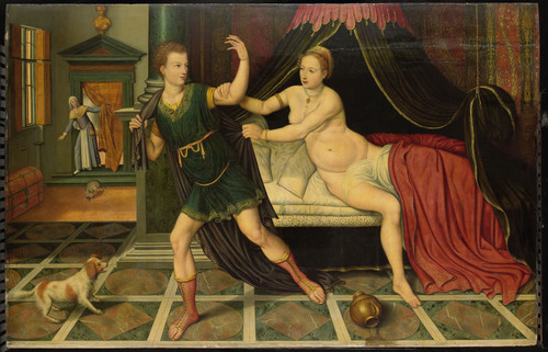 Unknown Иосиф и жена Потифара, 1575, 104,5 cm х 160 cm, Дерево, масло