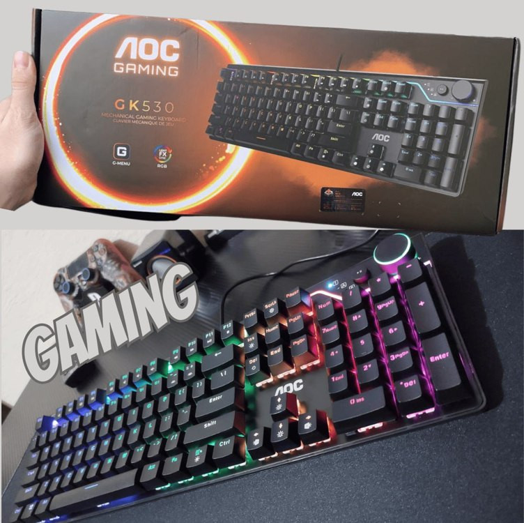 Teclado Mecânico Gamer AOC GK530 AOC Red Switch US RGB Customizável Teclas de Mídia Macro Manager