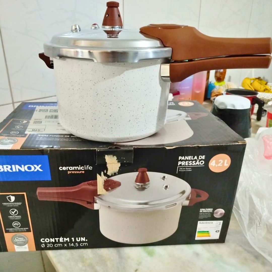 Panela de Pressão 4,2L Ceramic Life com Fundo de Indução Pressure Brinox – Vanilla