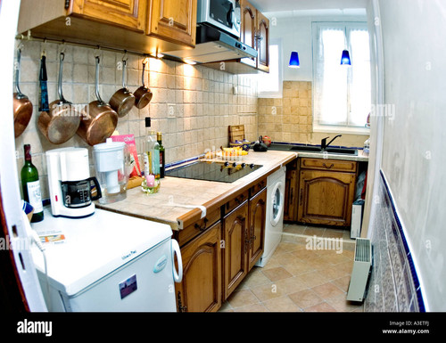 paris france after renovations old apartment kitchen italian ceramic A3ETFJ.jpg