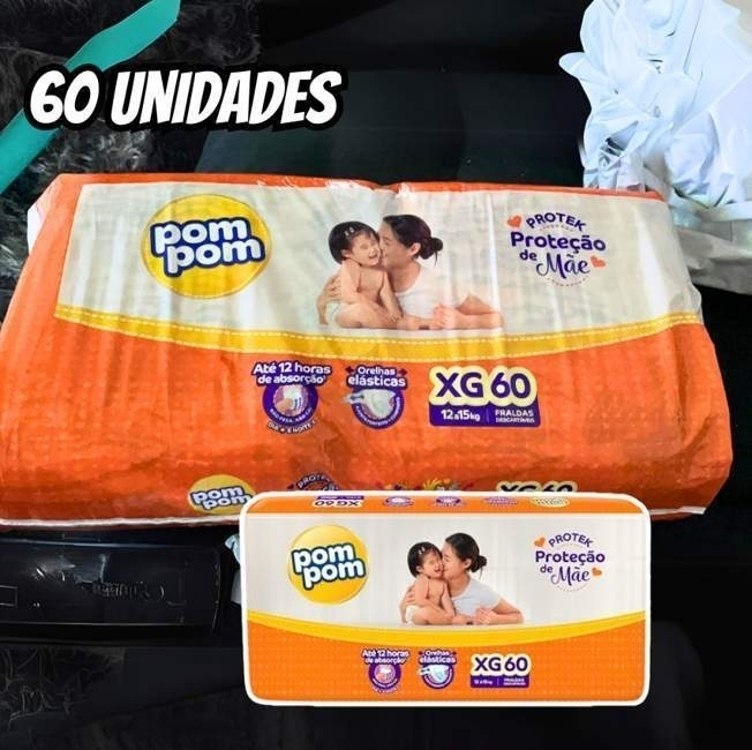 Fralda Pom Pom Protek Proteção de Mãe Hiper XG 60 Unidades