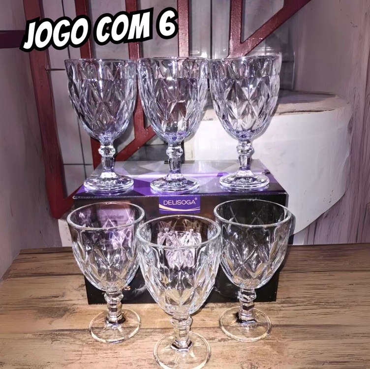 Jogo 6 Taças Vidro 260ml Diamond Transparente