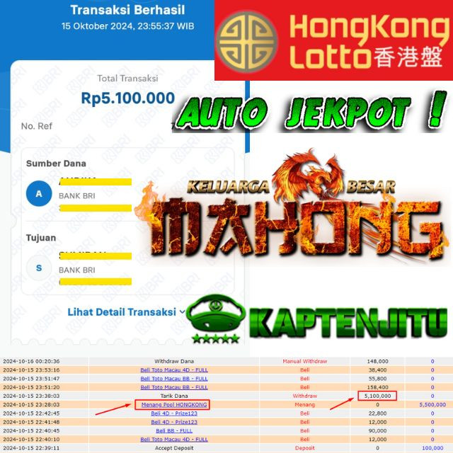 SELAMAT KEPADA ID XXXX JACKPOT POOL HONGKONG LOTTO DI WEB KAPTENJITU