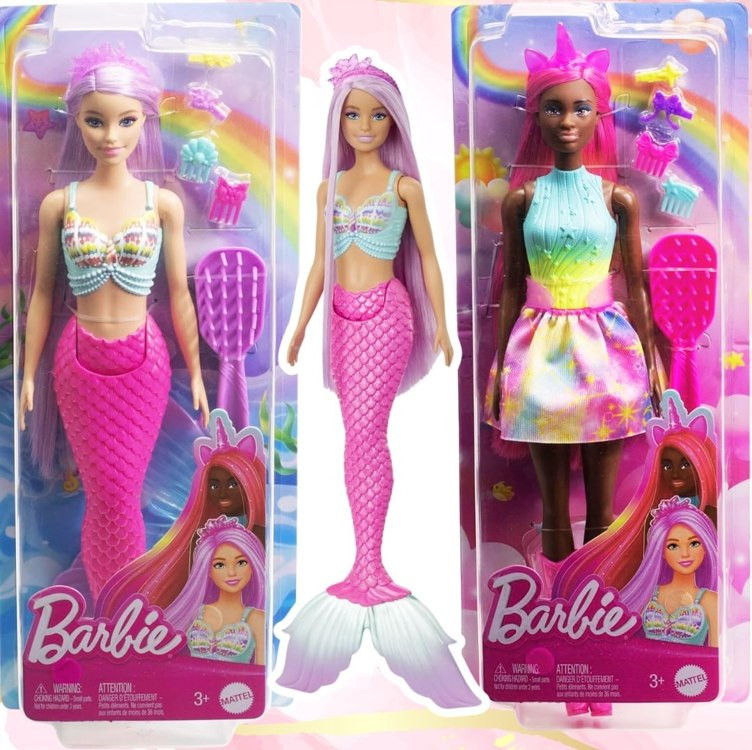 Barbie, Boneca Sortida Unicórnio ou Sereia, Cabelo Longo dos Sonho com Acessórios, Para meninas acima de 3 anos (Não é Possível Escolher a Boneca)