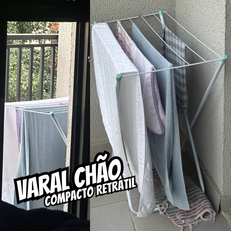 Varal Chão Reforçado Compacto Retrátil Dobrável Slim Mor Cor Branco