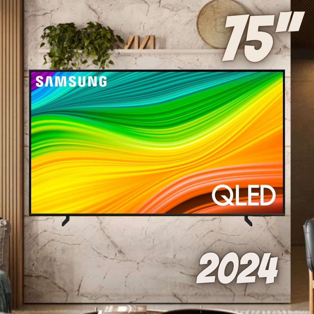 Samsung Smart Big TV 75″ QLED 4K 75Q60D 2024, Tecnologia de Pontos Quânticos, Design AirSlim