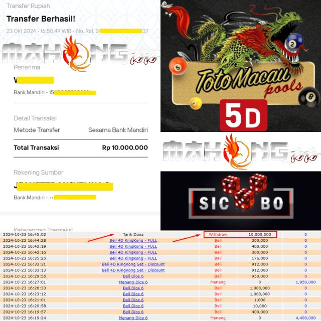 SELAMAT KEPADA ID XXXX JACKPOT PERMAINAN TOTOMACAU 5D GAMES & SICBO DI WEB MAHONGTOTO