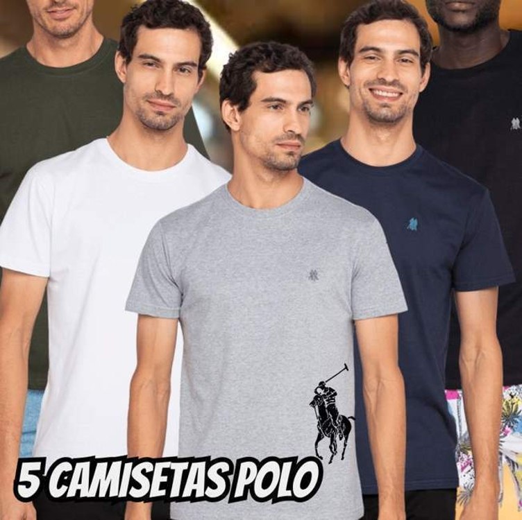 Kit 5 Camisetas Masculinas 100% Algodão Polo Wear Sortido