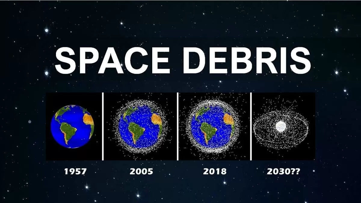 Astronave della spazzatura spaziale con carburante i detriti spaziali.