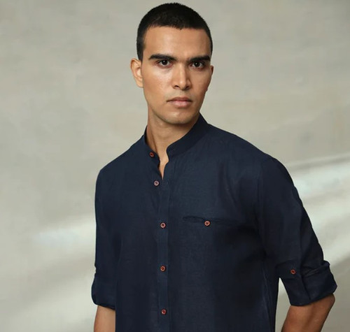 Navy Plain Linen Men's Premium Branded Shirt.jpg