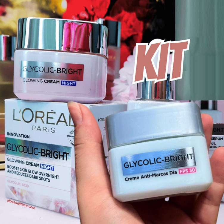 Kit L’Oreal Paris Anti-Marcas Glycolic-Bright Creme dia FPS30 49g + Gel-Creme noite 49g