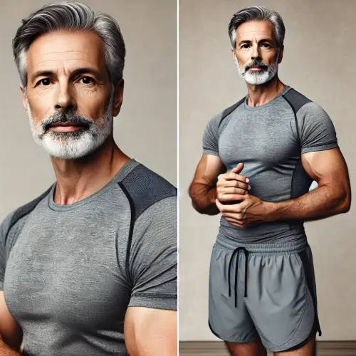 DALL·E 2024 12 24 10.09.45 A man, 55 years old, wearing gym attire including a comfortable t shirt a.webp