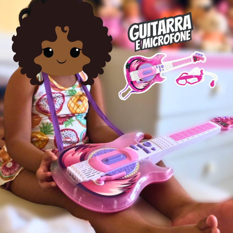 GUITARRA INFANTIL E MICROFONE CONECTA CELULAR MEGA COMPRAS (Azul)