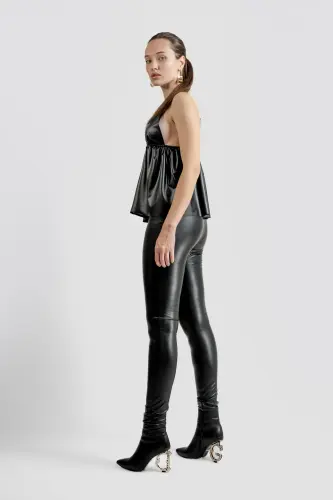 LederLegins526GOTH TACRAI Black Leggings ~Faux Leather Slim Fit Pants Women Fitted Trousers Vegan Vi