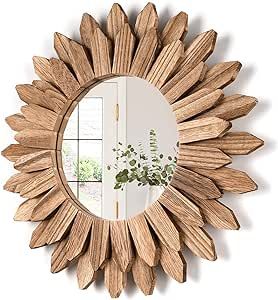 Honiway Wall Mirror Decorative 12 inch Rustic Wood Mirror Sunburst Boho Mirror for Entryway Bedroom .jpg