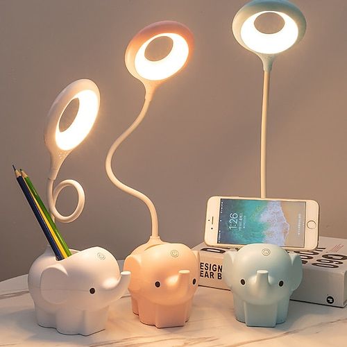 Creative Cute Pet Elephant Animal LED Desk Lamp USB Charging Plug in Dual use 3 color Dimmable Learn.jpg