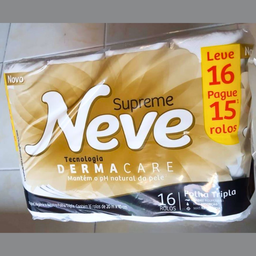 Neve Papel Higiênico Supreme Folha Tripla, 20m, Leve 16 Pague 15 Rolos