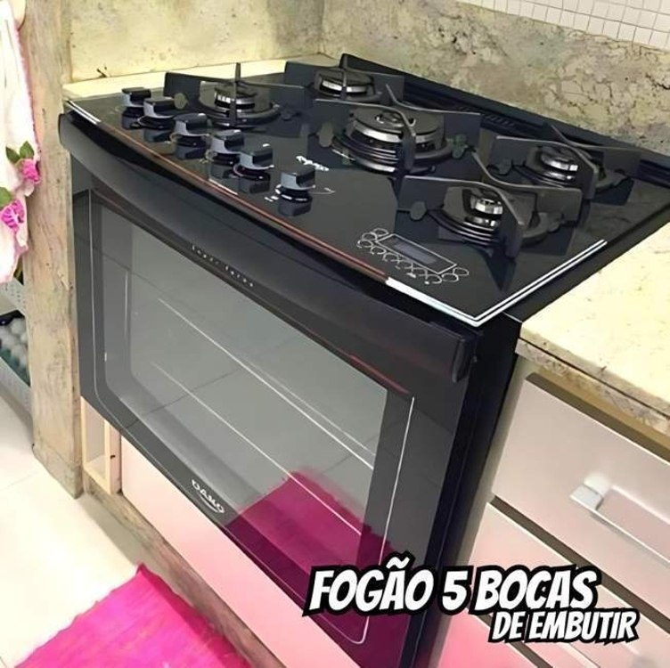 Fogão de Embutir 5 Bocas Preto com Mesa de Vidro Dako Supreme Bivolt