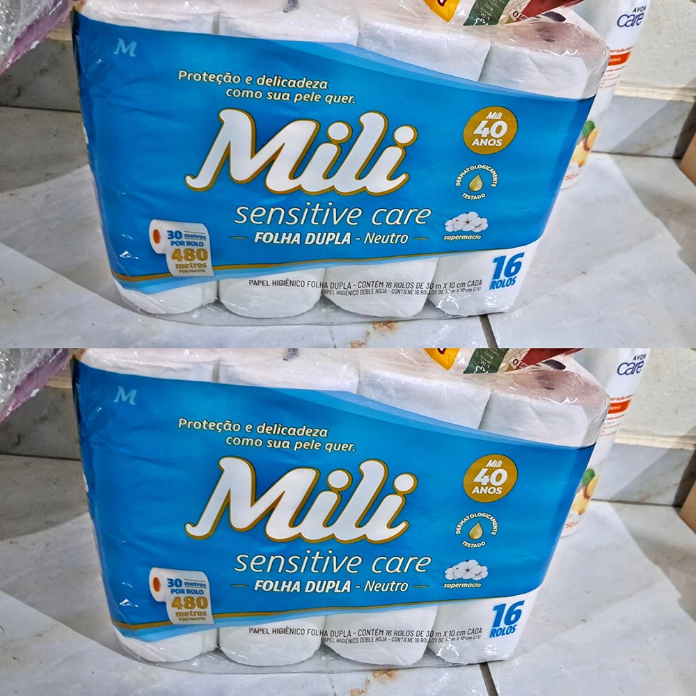 Mili Papel Higiênico Sensitive Care 30m Folha Dupla Neutro -16 rolos