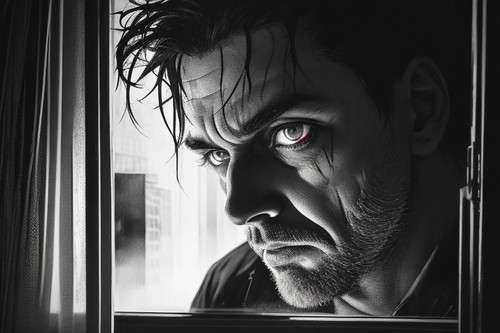 DreamShaper v7 close up man looking through his window towards 1.jpg