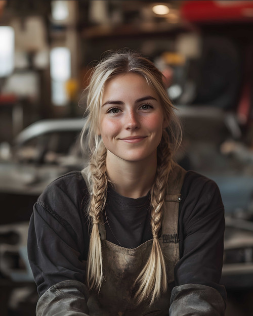 246 a 25 year old blond yound woman with braided ponytail working as a car mechanic sitting in front.jpg