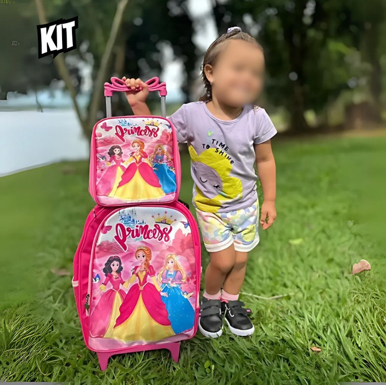 Kit De Mochila Escolar Magic Kids Mochila De Rodinhas Com Estojo E Lancheira Princesas