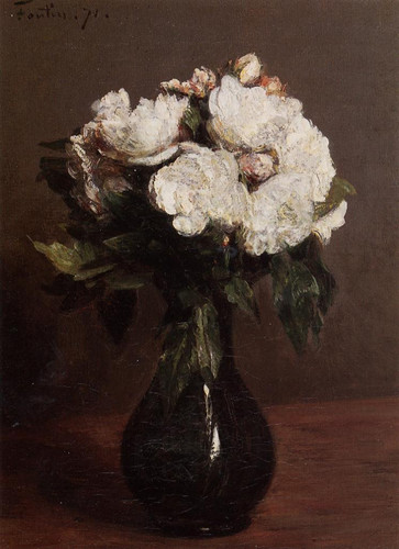 Fantin Latour Henri White Roses in a Green Vase