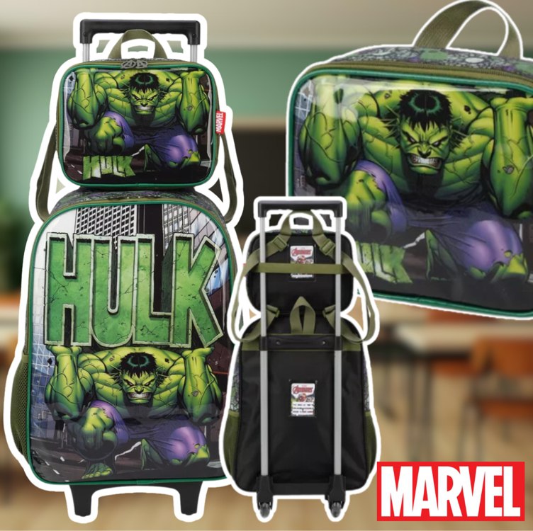 Kit Mochila Rodinha Infantil + Lancheira Térmica Marvel