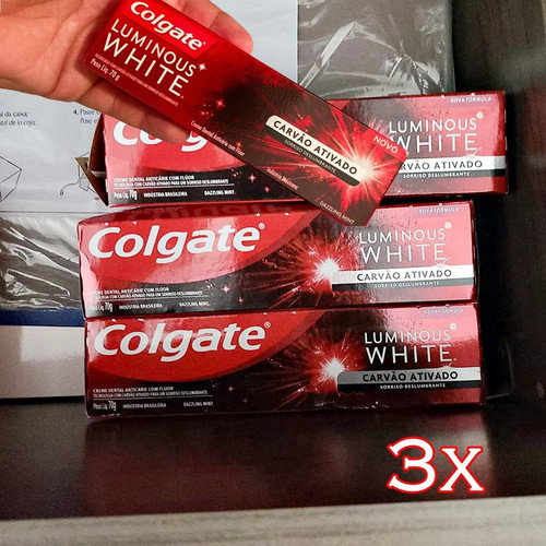 Creme Dental Clareador Colgate Luminous White Carvão Ativado 70g 3 unidades.jpg