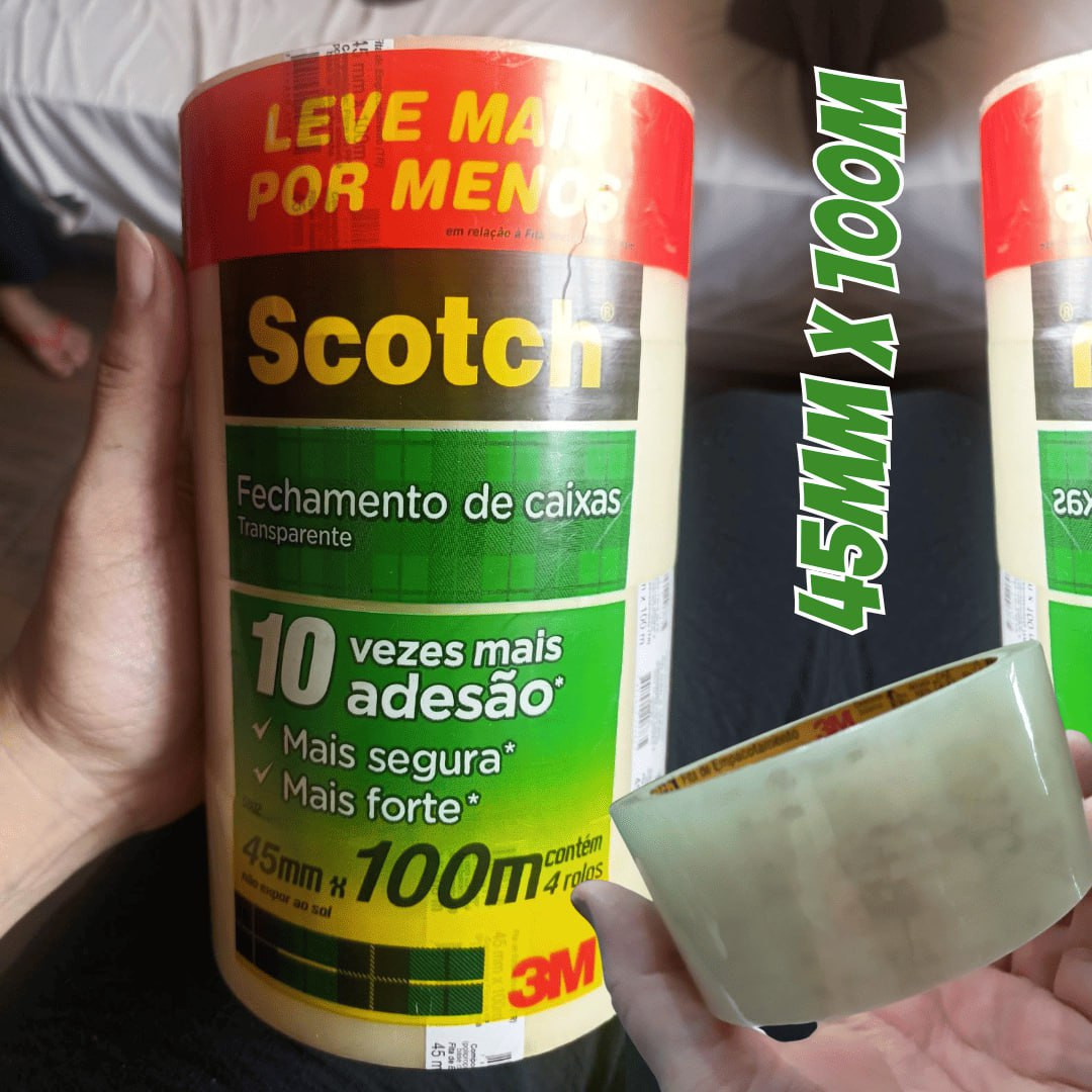 Scotch, 3M, Fita de Empacotamento Transparente, 4 Rolos, 45mm x 100M