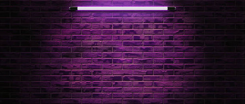 Glowing purple, blue, neon lamps on a background of a brick wall indoors 3D Rendering.jpg