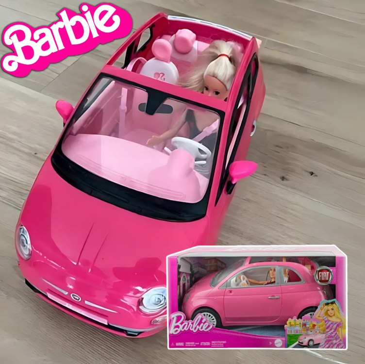 Barbie, Veículo para Boneca Fiat Rosa com 1 Boneca e Acessórios, Para crianças a partir de 3 anos